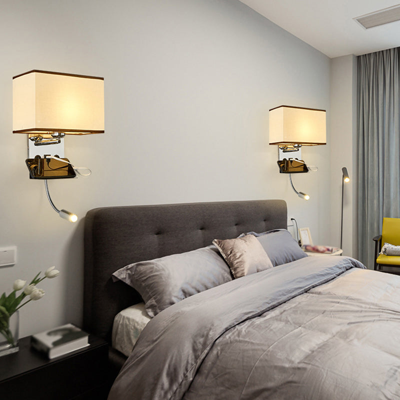 Modern Wall Sconce Metal Rectangle Shape Wall Light with Fabric Shade for Study