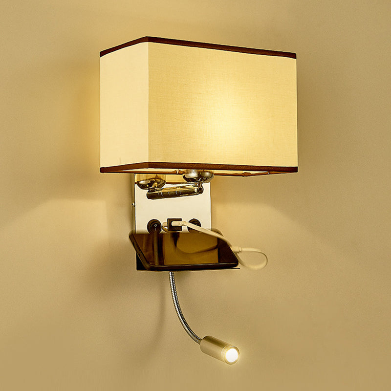 Modern Wall Sconce Metal Rectangle Shape Wall Light with Fabric Shade for Study