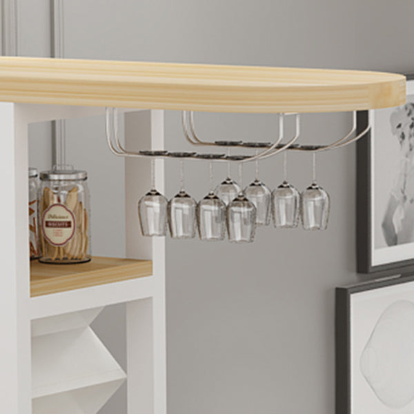 Modern Glass Bar Table Artificial Wood Base with Wine Cabinet for Balcony