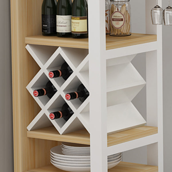 Modern Glass Bar Table Artificial Wood Base with Wine Cabinet for Balcony