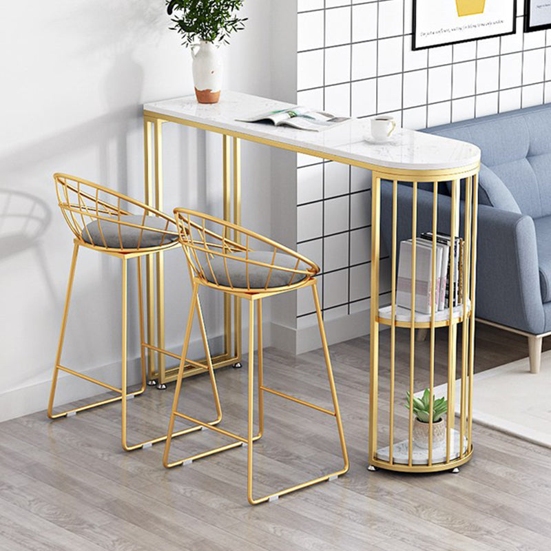 Glam Stone Bar Table Metal Base Storage Table for Living Room