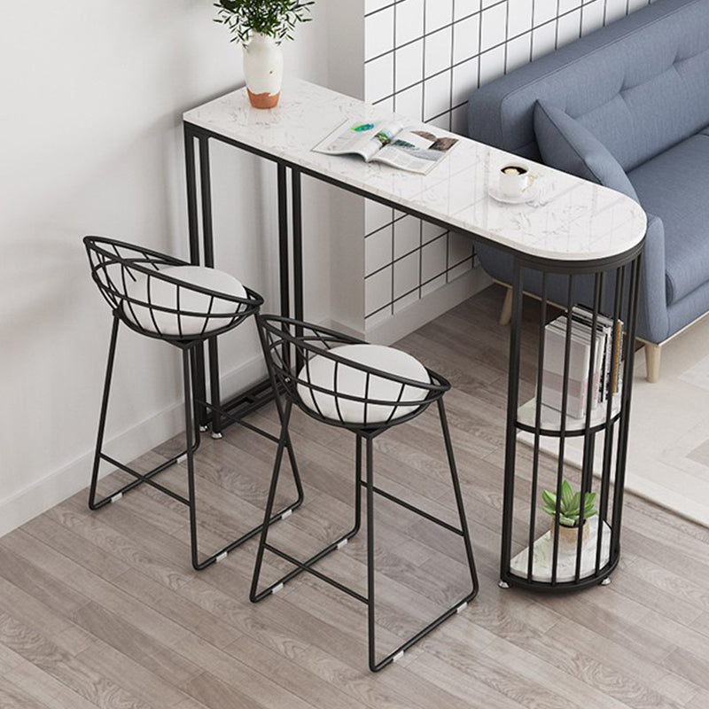 Glam Stone Bar Table Metal Base Storage Table for Living Room