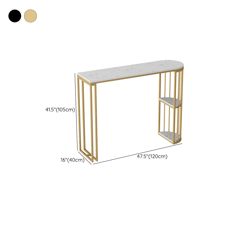 Glam Stone Bar Table Metal Base Storage Table for Living Room