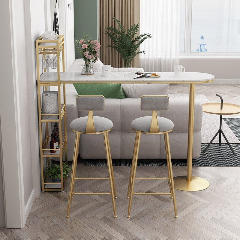 Glam Stone Bar Table Metal Base with Wine Rack for Living Room