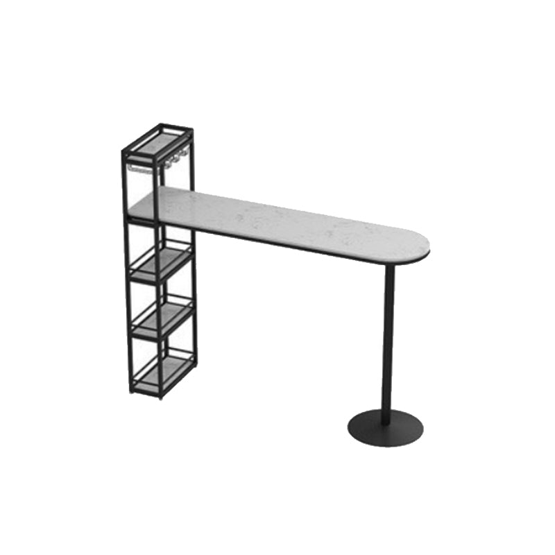 Glam Stone Bar Table Metal Base with Wine Rack for Living Room