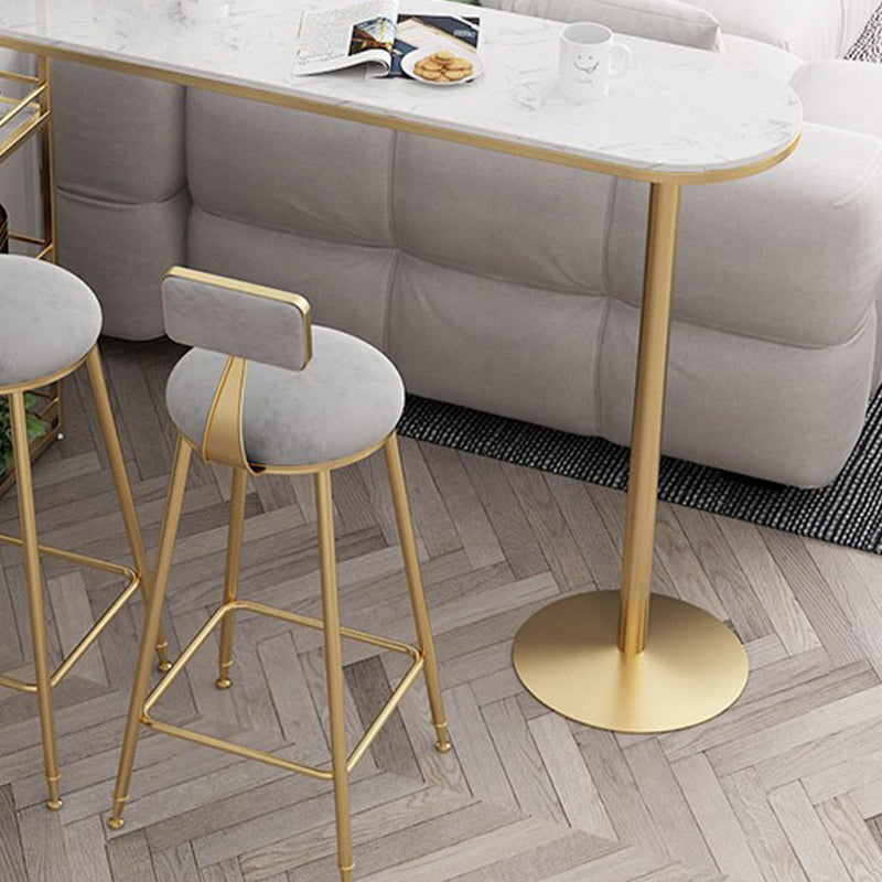 Glam Stone Bar Table Metal Base with Wine Rack for Living Room