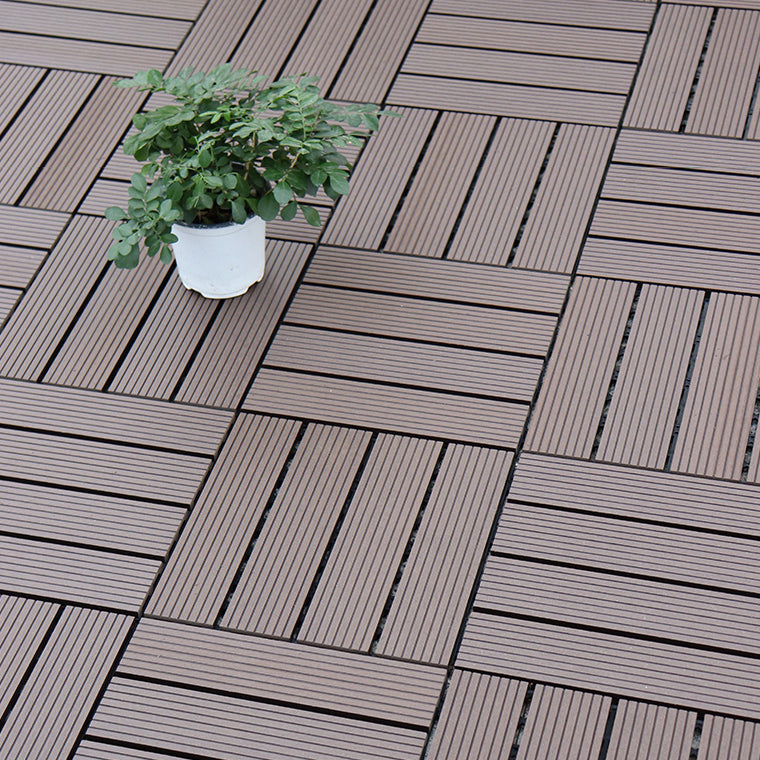Contemporary Square Wood Tile Wire Brushed Brown Engineered Wood for Patio Garden
