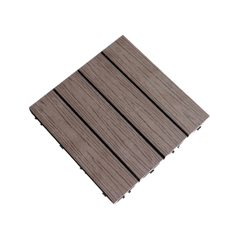 Contemporary Square Wood Tile Wire Brushed Brown Engineered Wood for Patio Garden