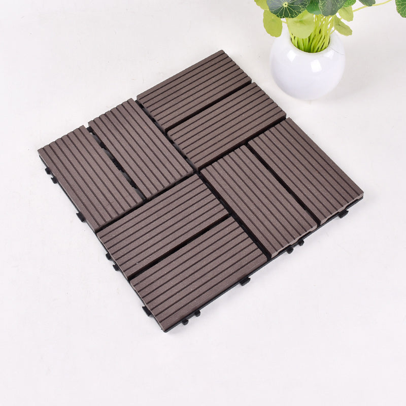 Contemporary Square Wood Tile Wire Brushed Brown Engineered Wood for Patio Garden