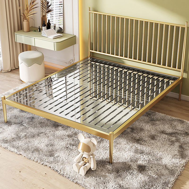 Contemporary Finish Metallic Open-Frame Bed Glam Wire-Grid Iron Bed Frame with Headboard