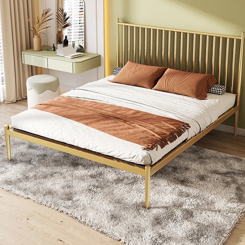 Contemporary Finish Metallic Open-Frame Bed Glam Wire-Grid Iron Bed Frame with Headboard