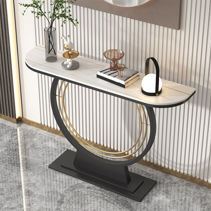 Glam Half Moon Accent Table Iron Console Sofa Table for Hall