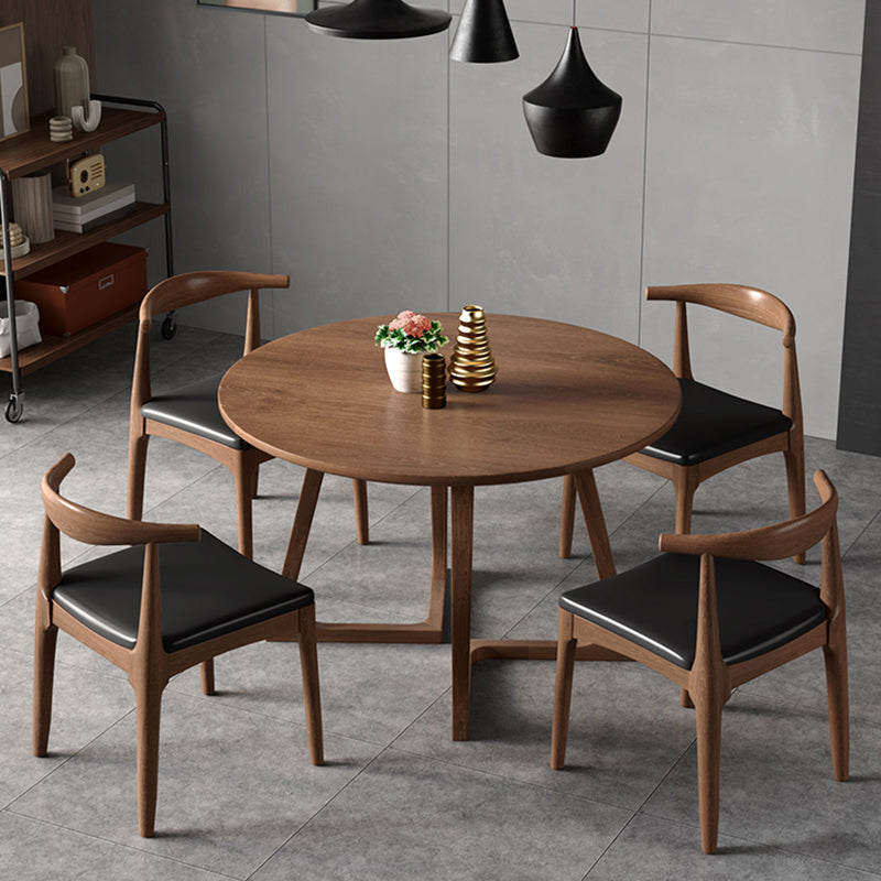 Modern Style Dinette Set 1/2/3/4/5 Pcs Round Solid Wood Dinette Table with Dining Chair