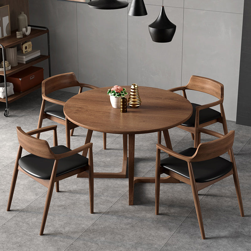 Modern Style Dinette Set 1/2/3/4/5 Pcs Round Solid Wood Dinette Table with Dining Chair