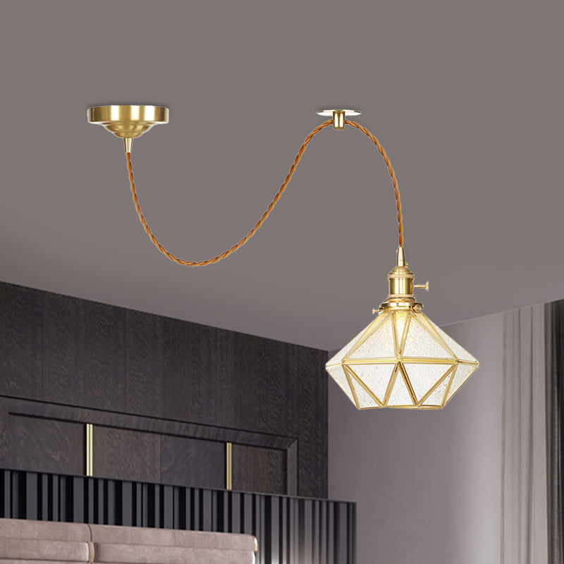 1 Head Pendant Light Traditional Bedside Suspension Lamp with Diamond Clear Water Glass Shade in Gold