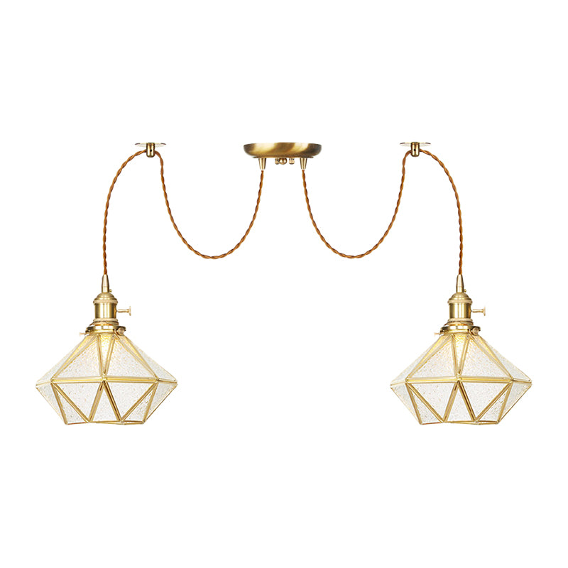 Gold 2/3/4 Heads Multiple Hanging Light Traditional Clear Water Glass Diamond Swag Pendant Lamp Fixture