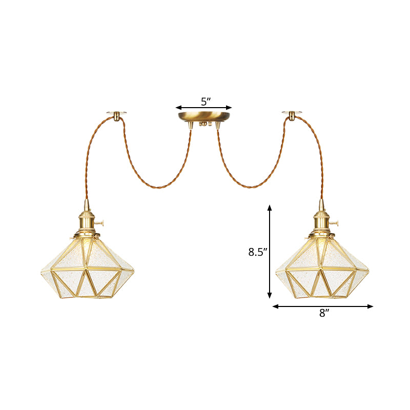 Gold 2/3/4 Heads Multiple Hanging Light Traditional Clear Water Glass Diamond Swag Pendant Lamp Fixture