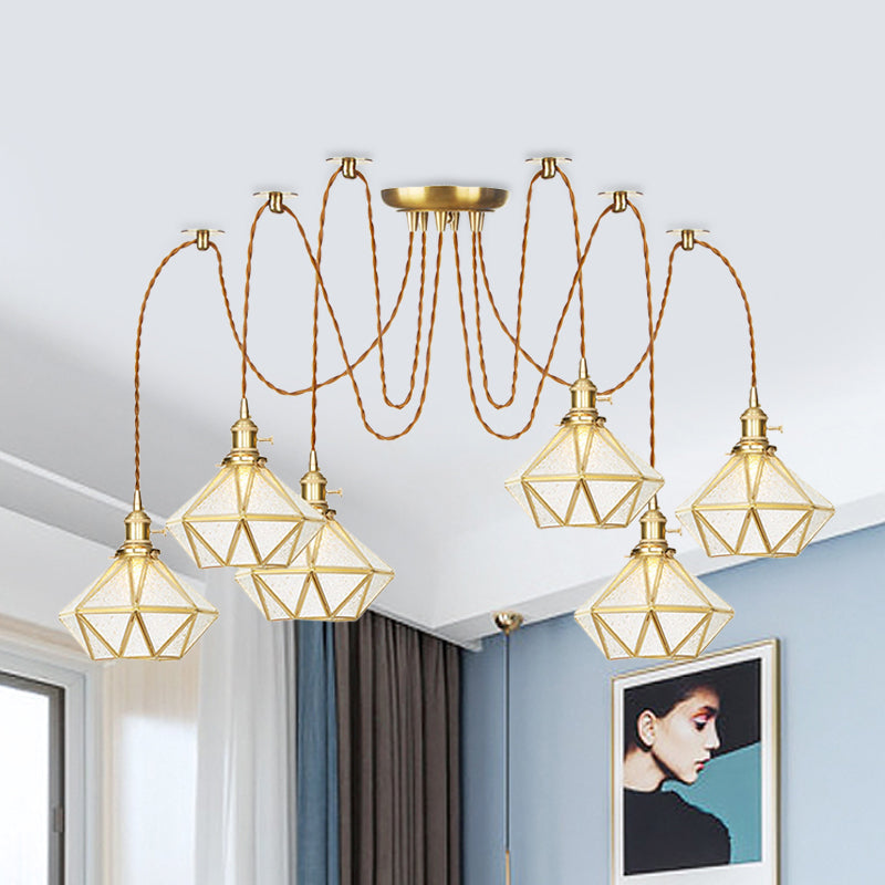 Gold 2/3/4 Heads Multiple Hanging Light Traditional Clear Water Glass Diamond Swag Pendant Lamp Fixture