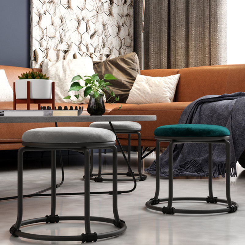 Glam Ottoman Velvet Fade Resistant Solid Color Round Ottoman with Metal Legs