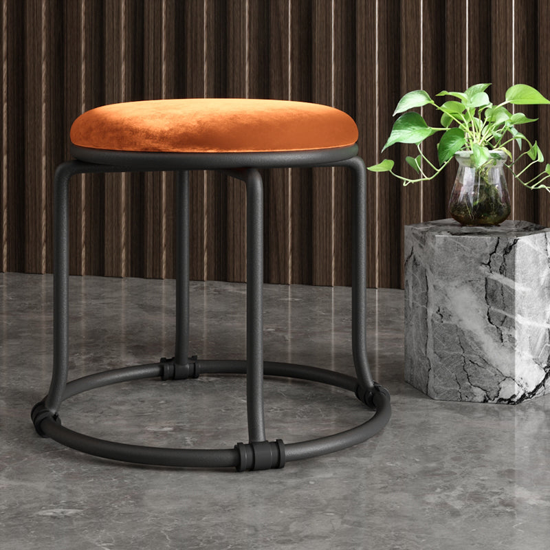 Glam Ottoman Velvet Fade Resistant Solid Color Round Ottoman with Metal Legs