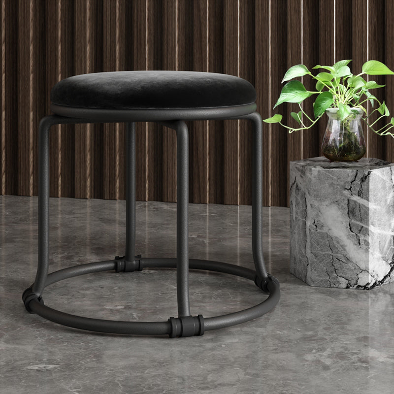 Glam Ottoman Velvet Fade Resistant Solid Color Round Ottoman with Metal Legs