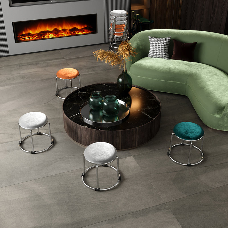 Glam Ottoman Velvet Fade Resistant Solid Color Round Ottoman with Metal Legs