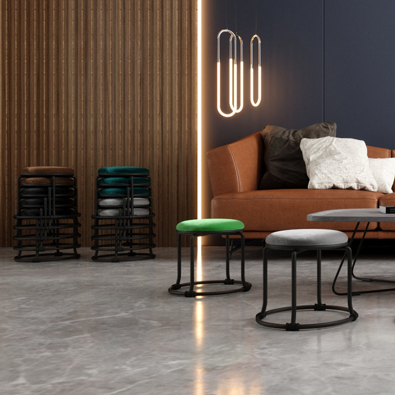 Glam Ottoman Velvet Fade Resistant Solid Color Round Ottoman with Metal Legs