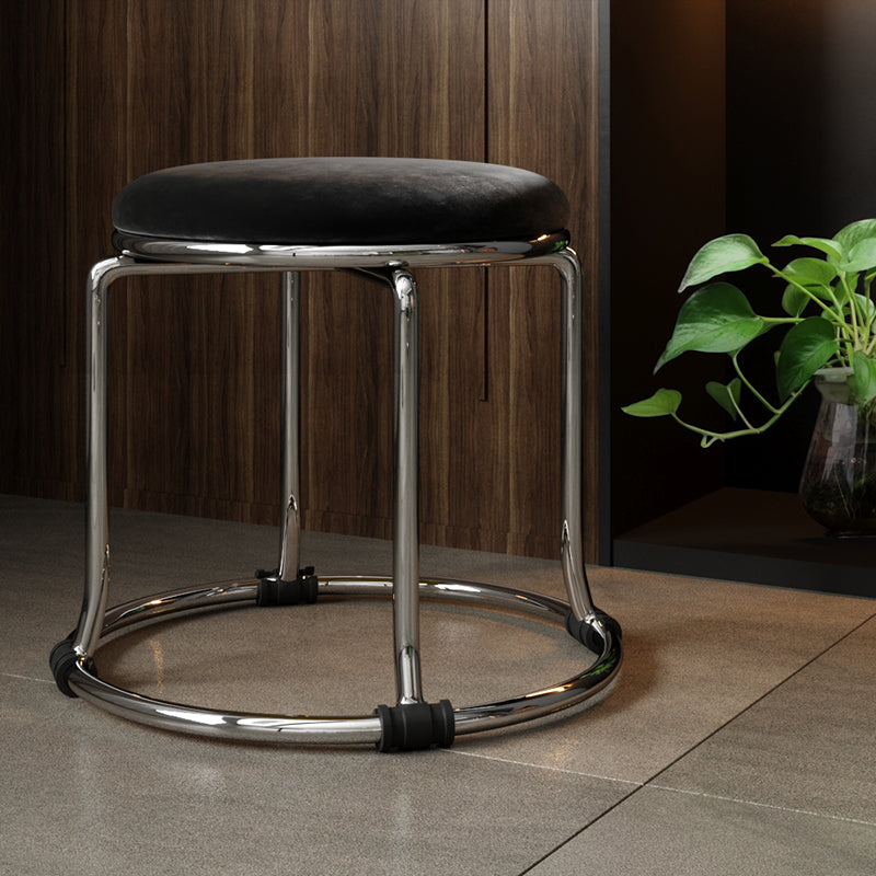 Glam Ottoman Velvet Fade Resistant Solid Color Round Ottoman with Metal Legs