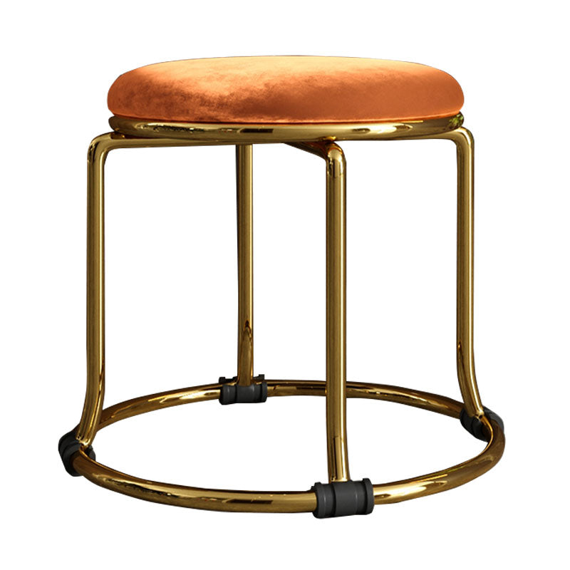 Glam Ottoman Velvet Fade Resistant Solid Color Round Ottoman with Metal Legs