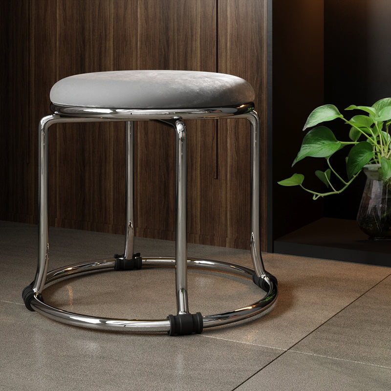 Glam Ottoman Velvet Fade Resistant Solid Color Round Ottoman with Metal Legs