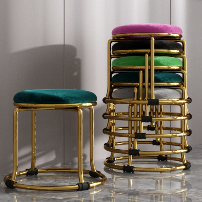 Glam Ottoman Velvet Fade Resistant Solid Color Round Ottoman with Metal Legs