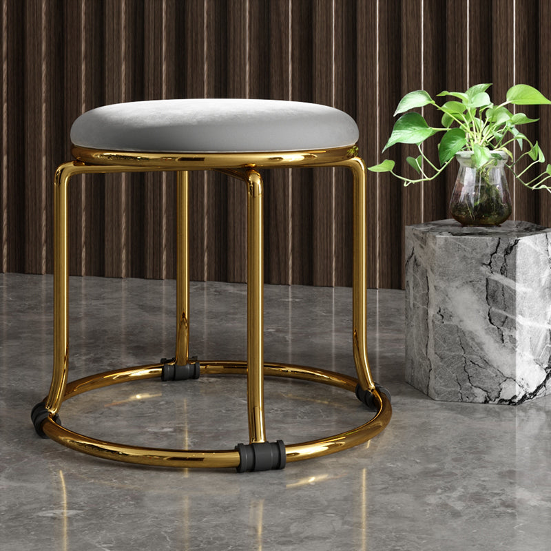 Glam Ottoman Velvet Fade Resistant Solid Color Round Ottoman with Metal Legs