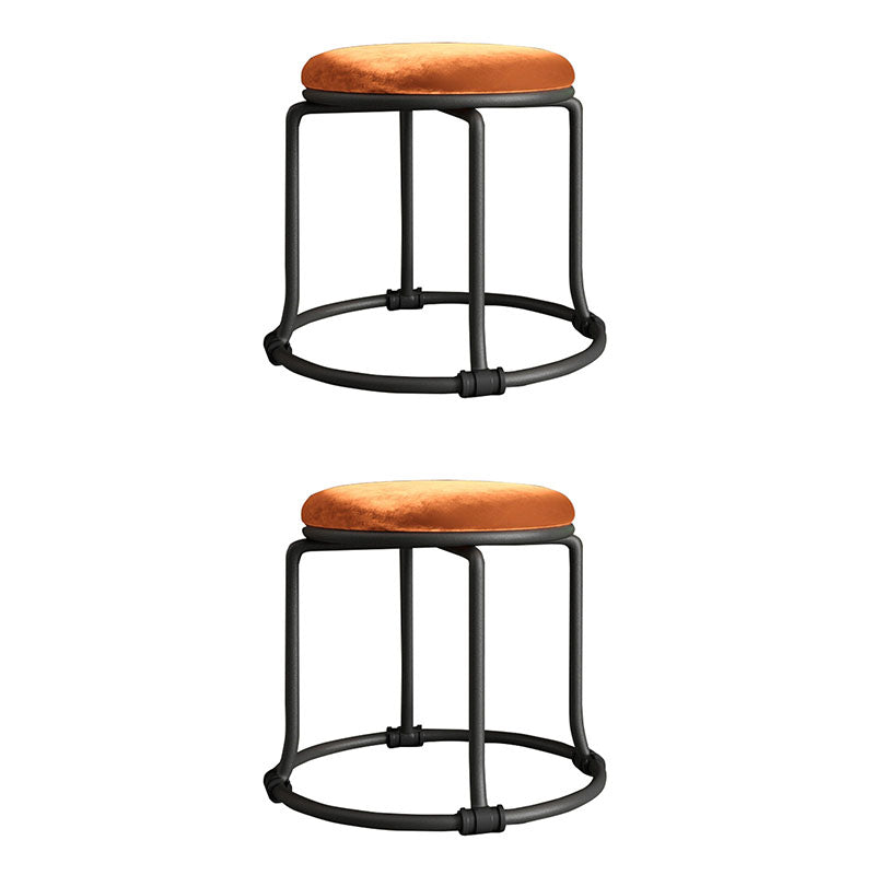 Glam Ottoman Velvet Fade Resistant Solid Color Round Ottoman with Metal Legs