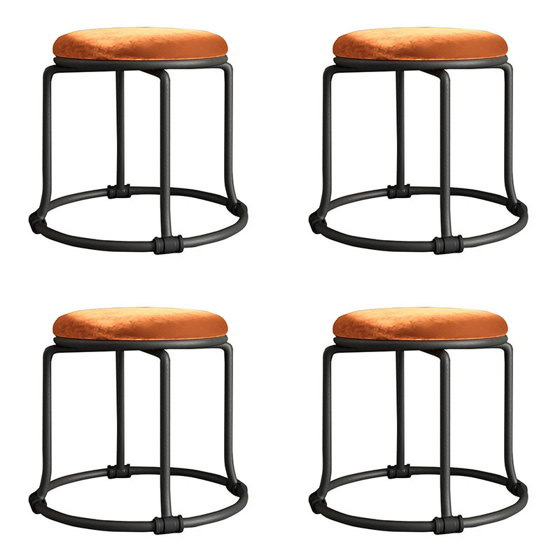 Glam Ottoman Velvet Fade Resistant Solid Color Round Ottoman with Metal Legs