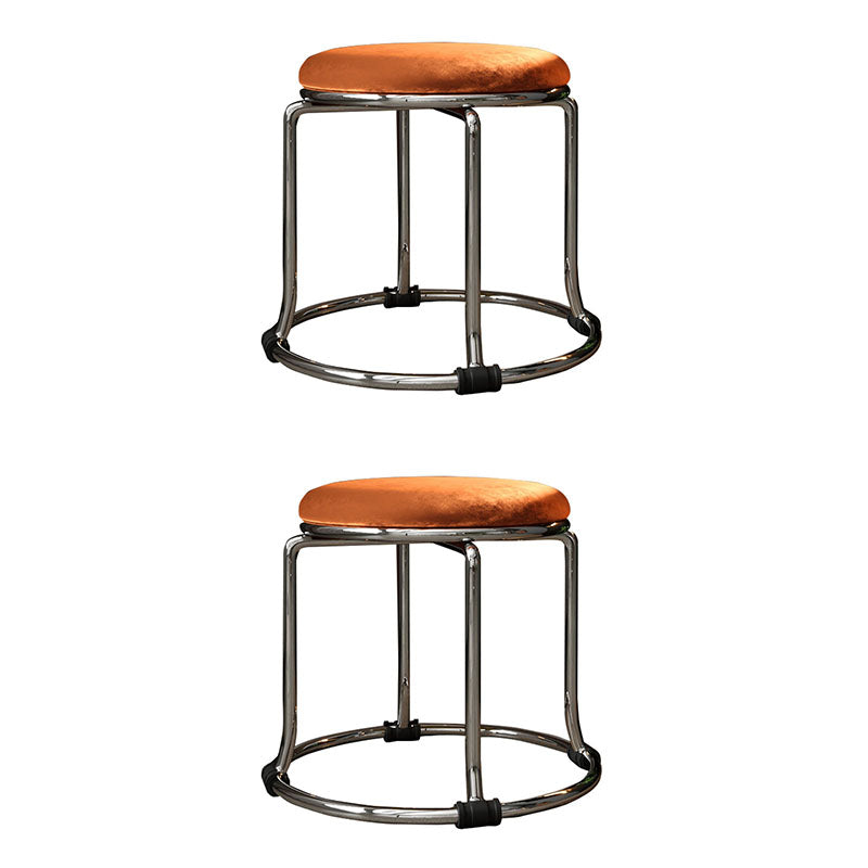 Glam Ottoman Velvet Fade Resistant Solid Color Round Ottoman with Metal Legs