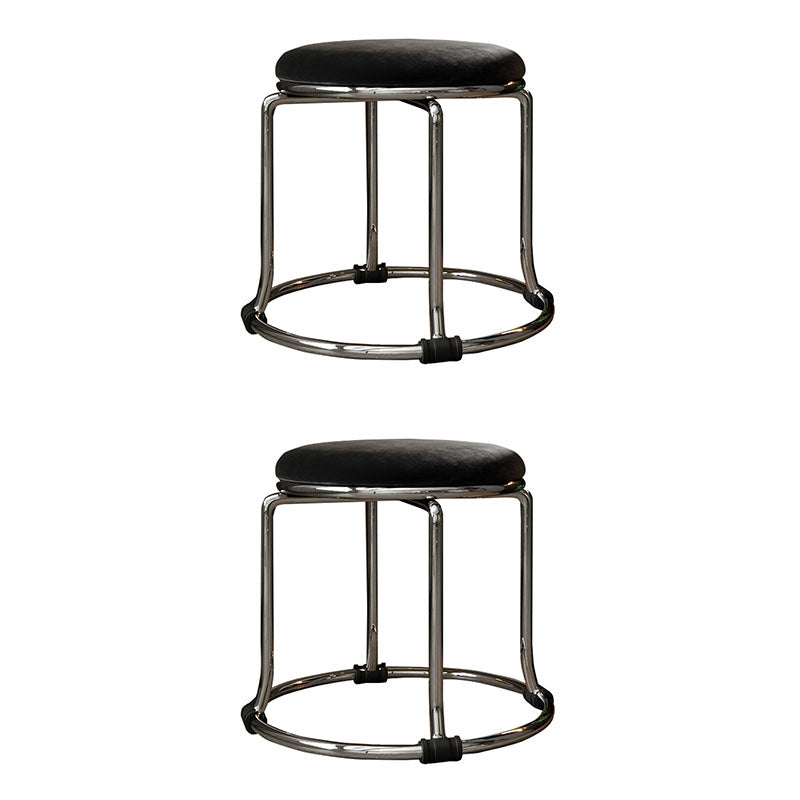 Glam Ottoman Velvet Fade Resistant Solid Color Round Ottoman with Metal Legs