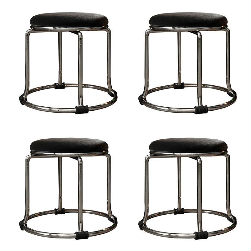 Glam Ottoman Velvet Fade Resistant Solid Color Round Ottoman with Metal Legs