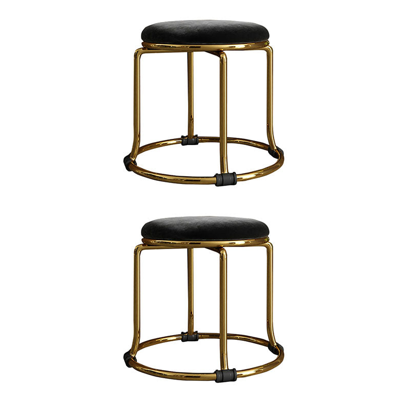 Glam Ottoman Velvet Fade Resistant Solid Color Round Ottoman with Metal Legs