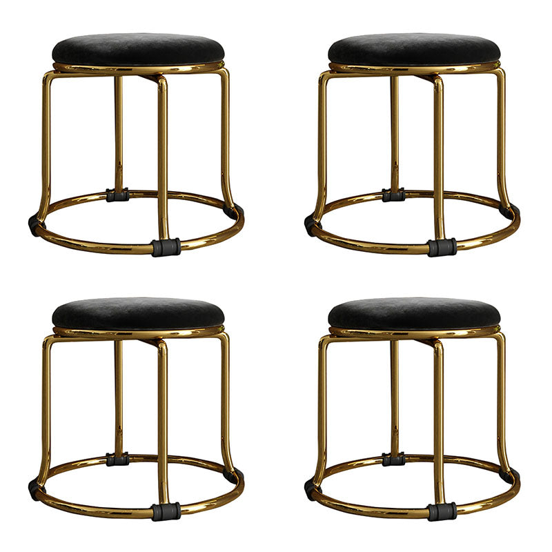 Glam Ottoman Velvet Fade Resistant Solid Color Round Ottoman with Metal Legs