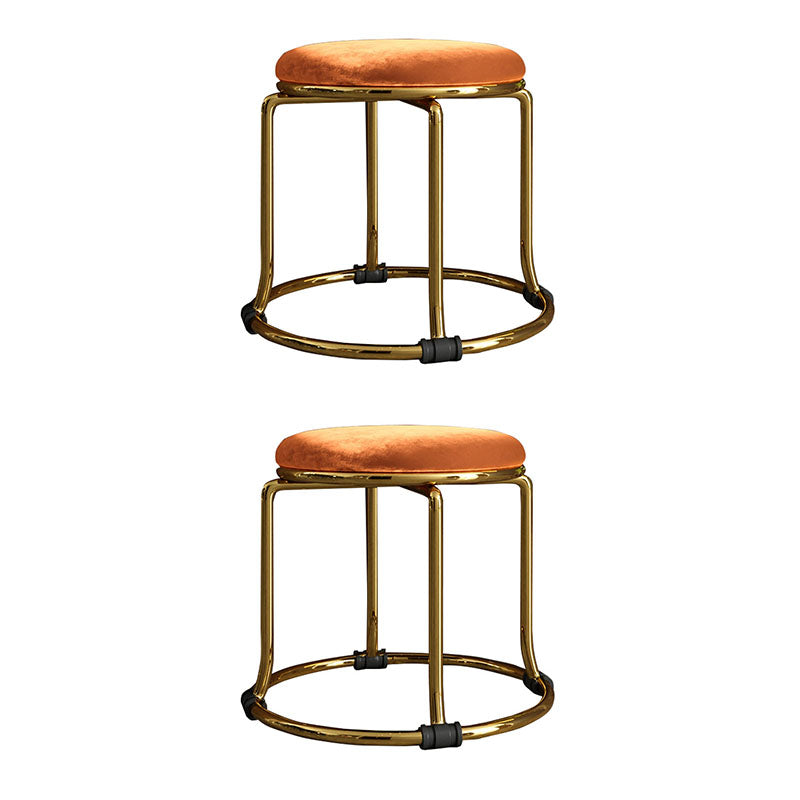 Glam Ottoman Velvet Fade Resistant Solid Color Round Ottoman with Metal Legs