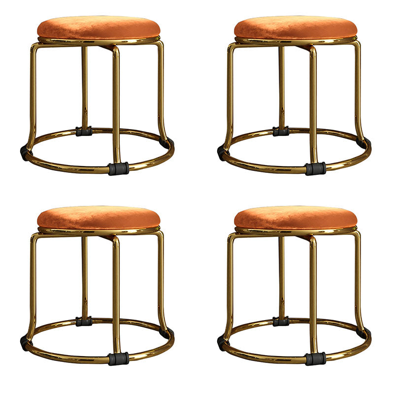 Glam Ottoman Velvet Fade Resistant Solid Color Round Ottoman with Metal Legs