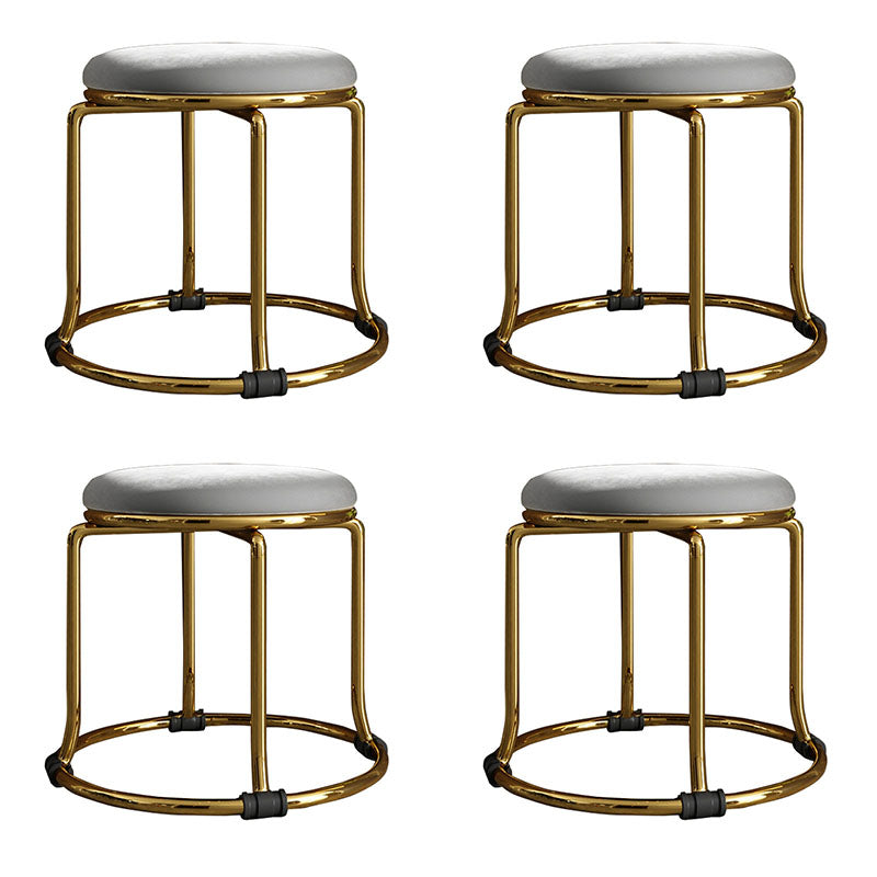 Glam Ottoman Velvet Fade Resistant Solid Color Round Ottoman with Metal Legs