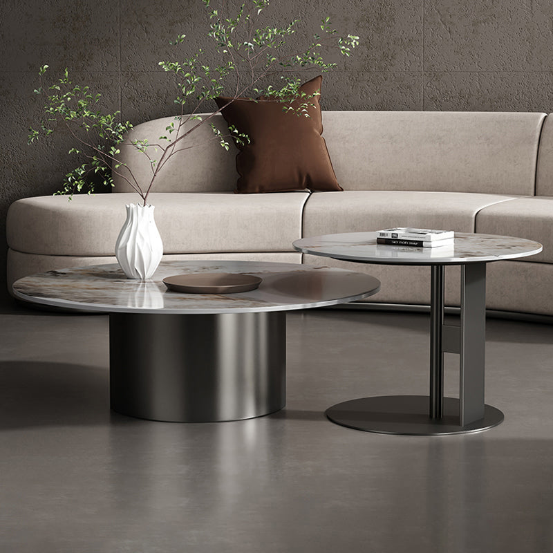 Slate Coffee Table Round Nesting Coffee Table Set with Pedestal Legs