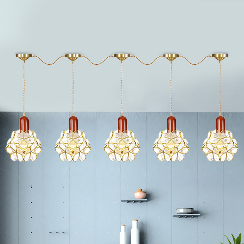 Metal Gold Cluster Pendant Light Floral 3/5/7 Heads Tradition Series Connection Hanging Ceiling Lamp