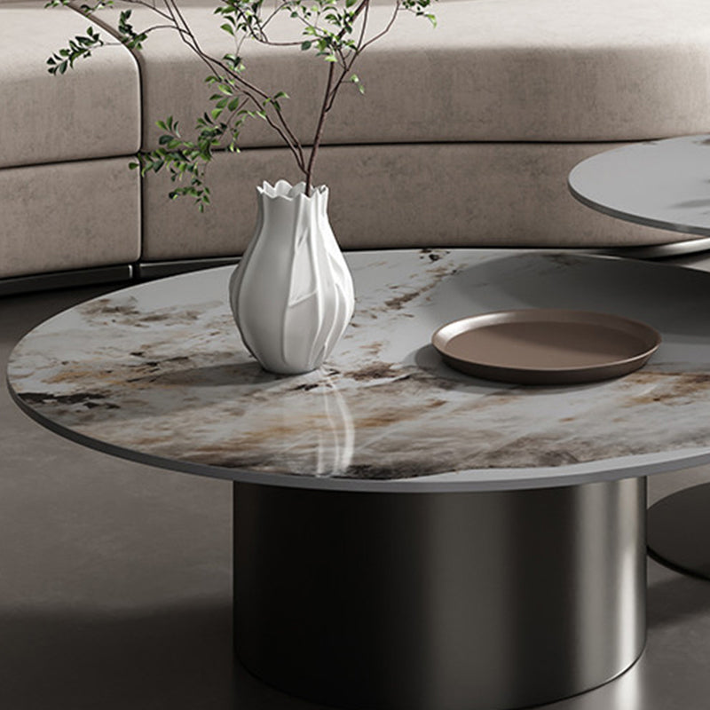 Slate Coffee Table Round Nesting Coffee Table Set with Pedestal Legs