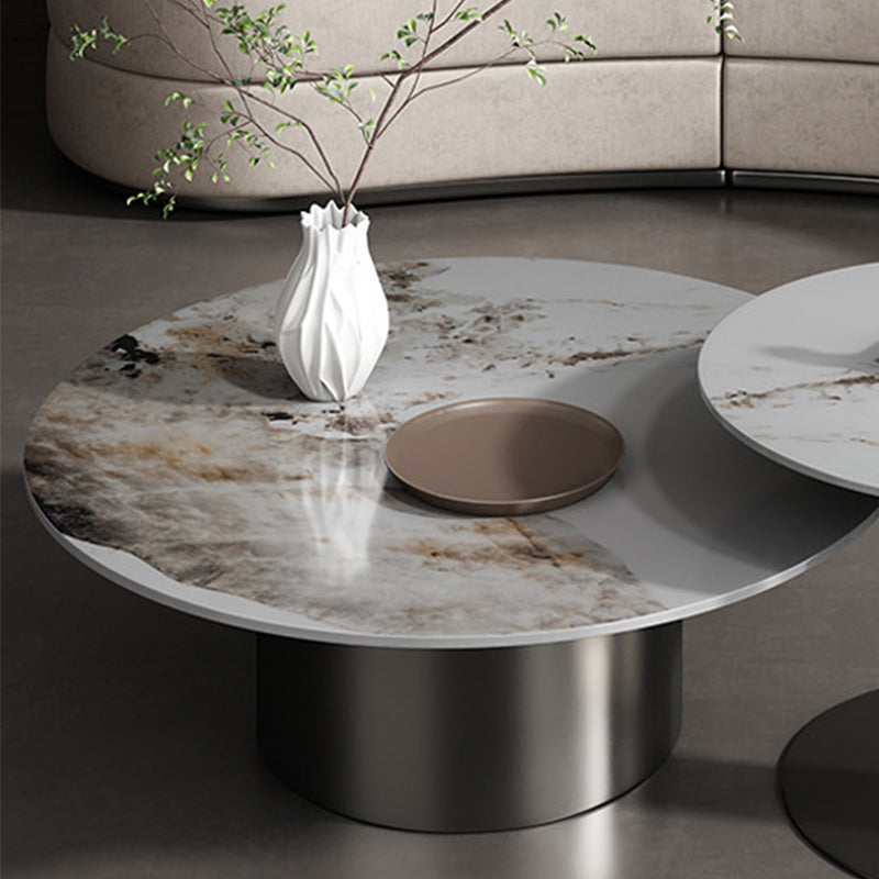 Slate Coffee Table Round Nesting Coffee Table Set with Pedestal Legs