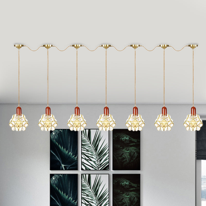Metal Gold Cluster Pendant Light Floral 3/5/7 Heads Tradition Series Connection Hanging Ceiling Lamp