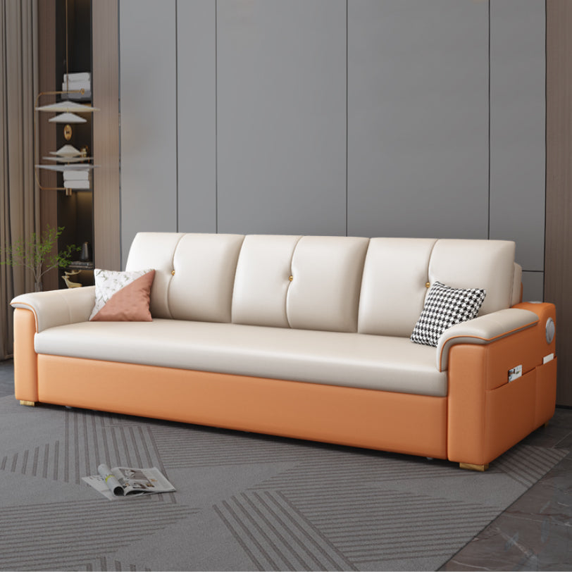 Contemporary Sofa Futon White with Storage Pillow Back Pillow Top Arms Sofa Bed