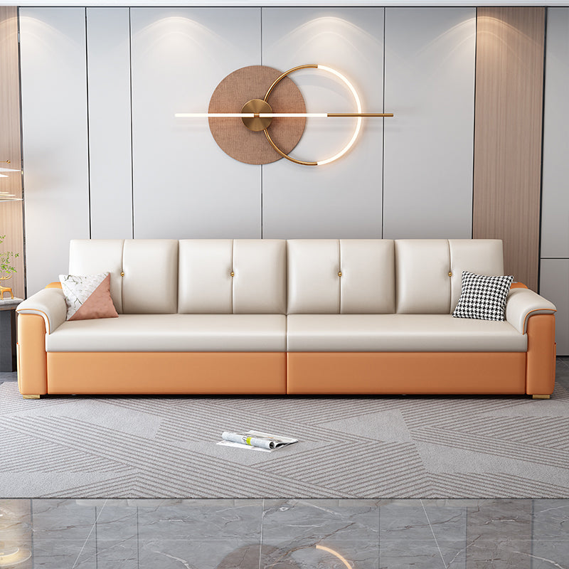 Contemporary Sofa Futon White with Storage Pillow Back Pillow Top Arms Sofa Bed