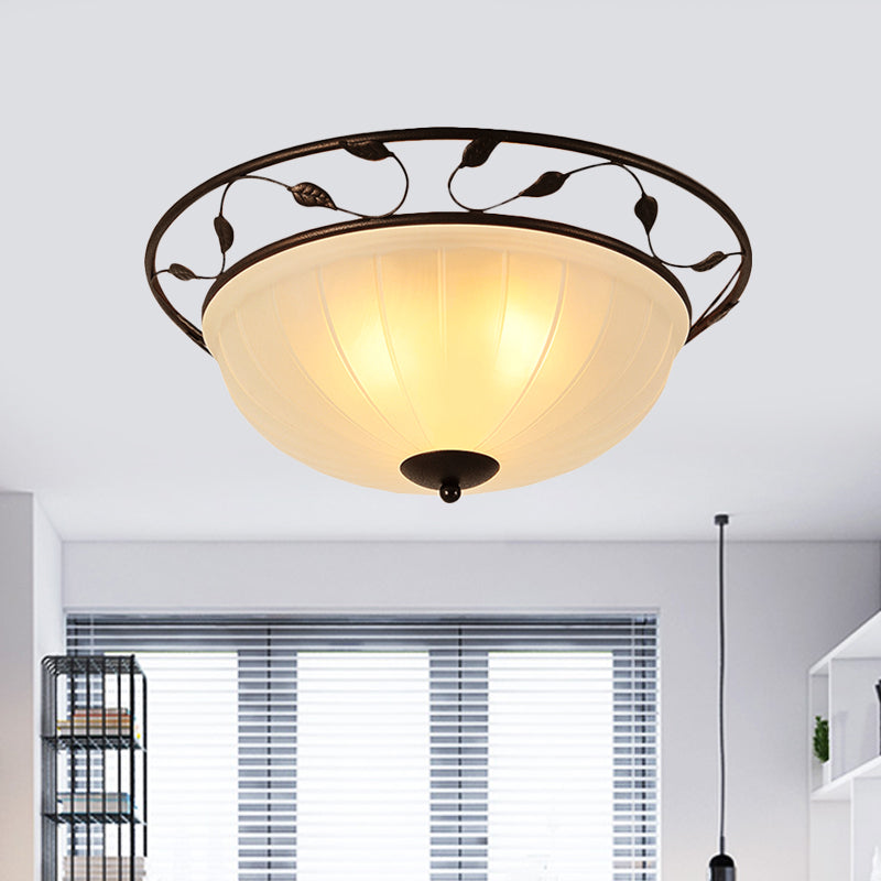 3 Lights Semi Flush Classic Living Room Metal Ceiling Lamp with Bowl White Glass Shade